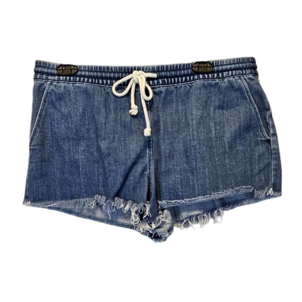 Aerie Blue Denim Raw Edge Hem Shorts 89% Cotton 11% Polyester Size L